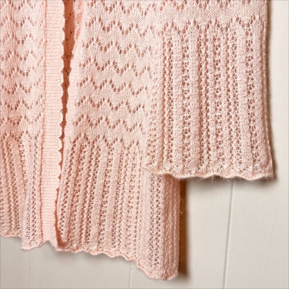 VTG Victoria’s Secret Y2K Tie Front Cardigan XS sweater blush pink pointelle - Picture 3 of 12